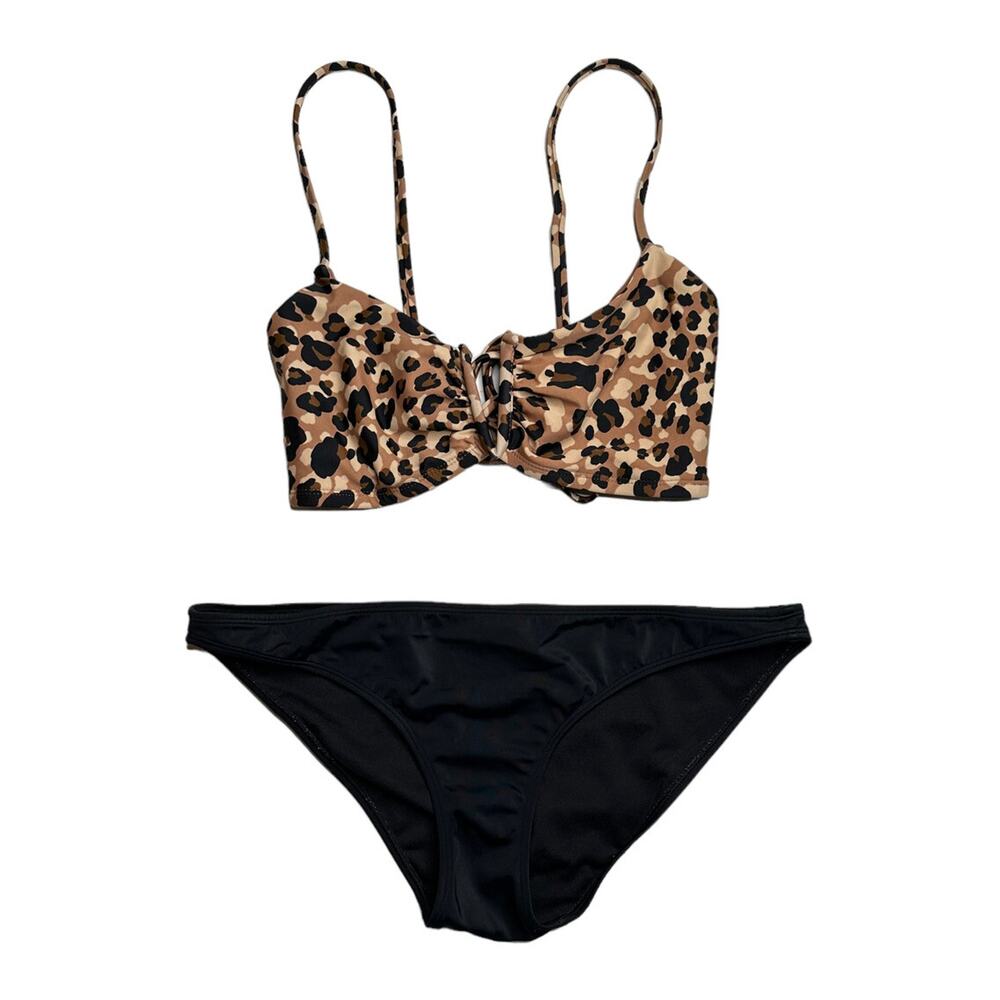 Black Hollister Swim Bottoms L & Time and Tru Brown Cheetah Print Bikini Top M